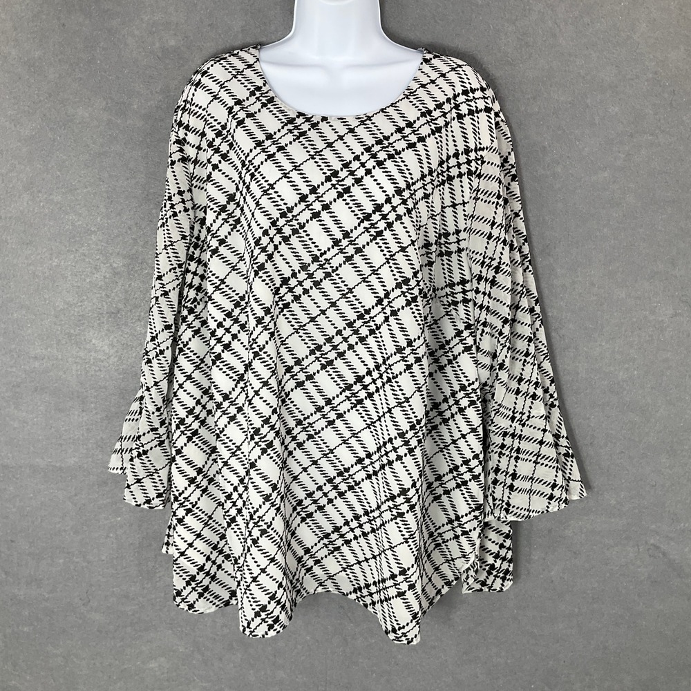 Calvin Klein Blouse Top Plaid Bell Sleeve Flowy Tunic Oversized Office Career 3X